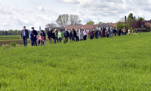 Schmidt, 15.5.2021,  Eichenkofen, Erinnerung an Zwangsarbeiter, Gedenkgang zum Lager Nähe Eichenkofen, geladen haben Pax Christi Erding Dorfen und das Projekt Gesicht für Gesicht vom Historiker Giulio Salvati, im Bild: auf dem Weg von Eichenkofen zur Gedenkstelle